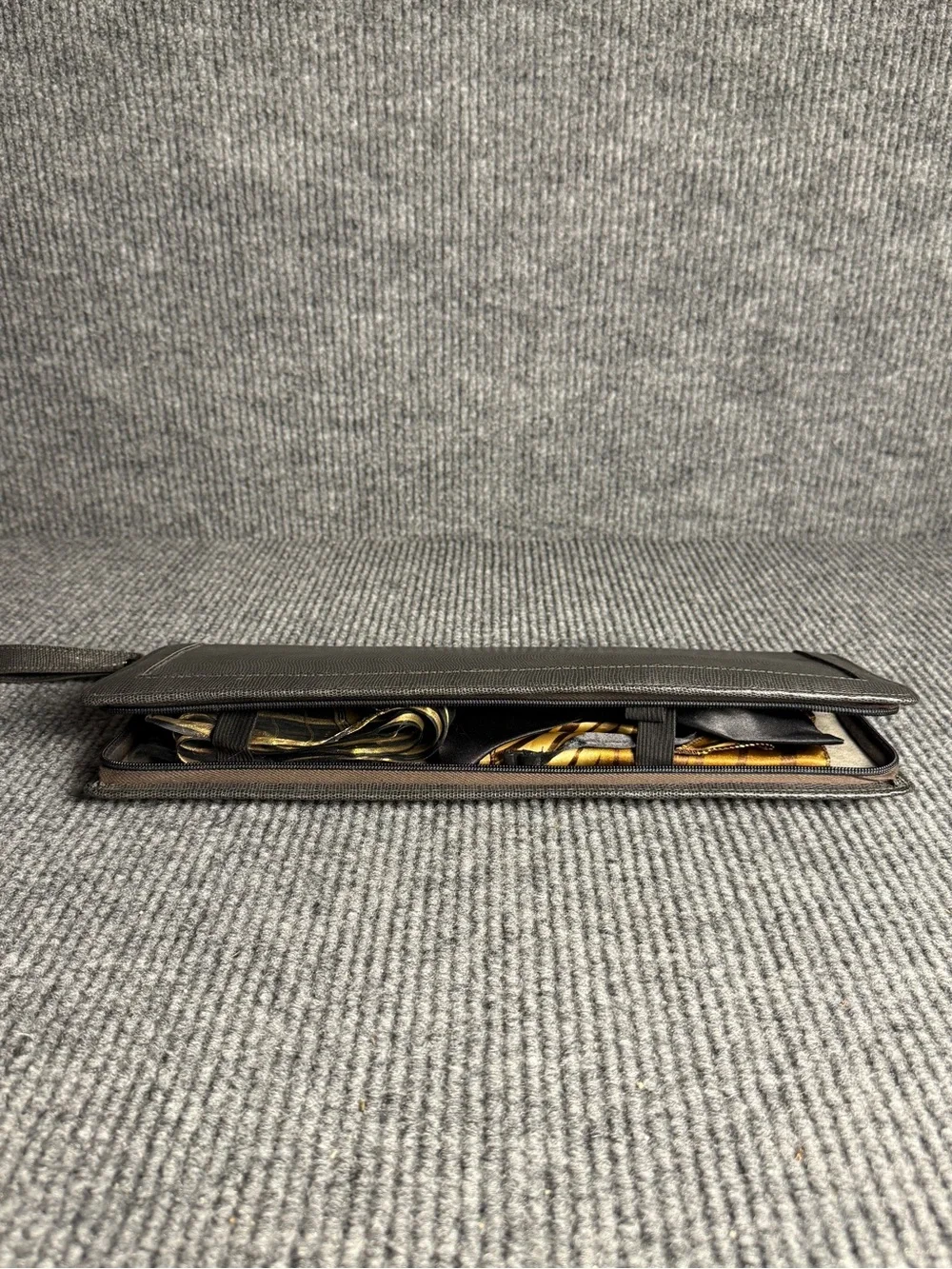 Vintage Neiman Marcus Charcoal Gray Lizard Embossed Tie Organizer West Germany